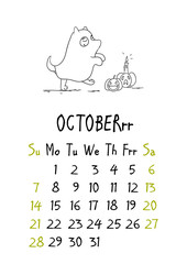 October page. Calendar 2018. Just dogs