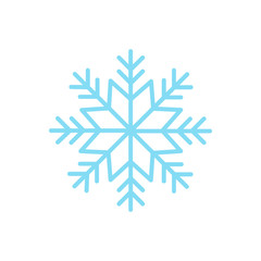 Light blue snowflake, ice snowflake vector illustration, graphic icon isolated on white background.