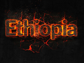 Ethiopia Fire text flame burning hot lava explosion background.
