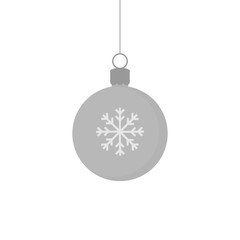 Fototapeta premium Christmas silver grey ball ornament vector illustration. Festive ball with snowflake. Hanging on a string.