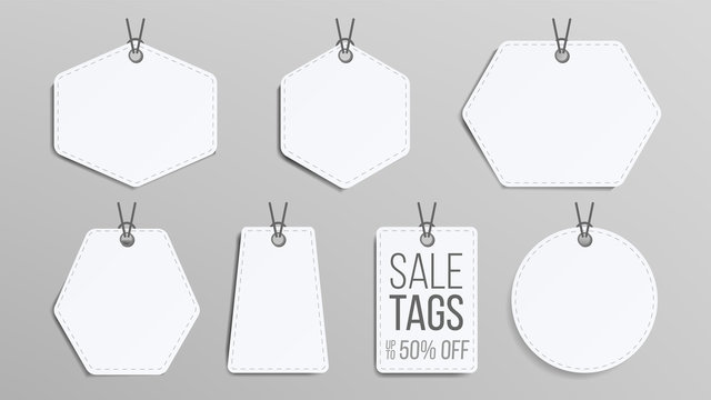 Sale Tags Blank Vector. White Empty Shopping Discounts Stickers. Template Discount Banners Set. Promotion Illustration