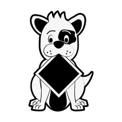 Dog with roadsign cartoon