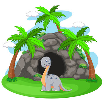 Dinosaur in front of the cave