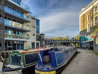 Schapenvacht deken met foto Kanaal Canals in London on the way to Camden,
