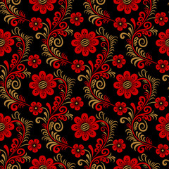 Floral seamless pattern in traditional russian style. Khokhloma painting. Vector Illustration
