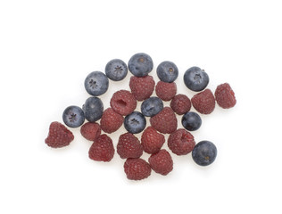  Brombeerbeeren, Heidelbeeren / freigestellt auf Weiss