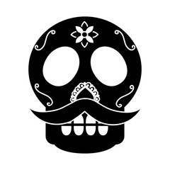 skull with mustache the day of the death mexican traditional vector illustration