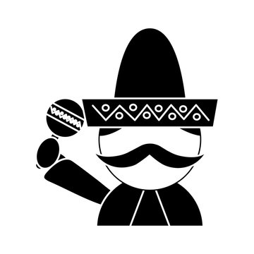 mexican man with maraca and hat traditional costume vector illustration
