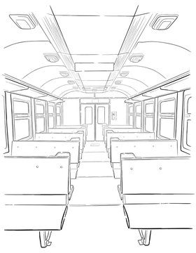 Sketch of passenger train interior.