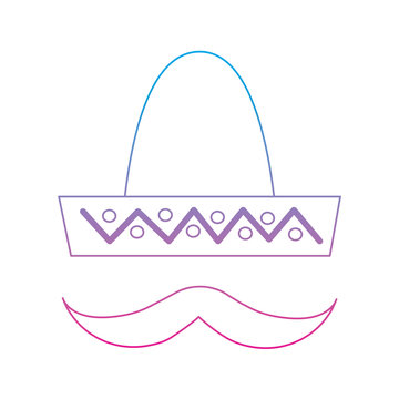 sombrero hat with mustache mexico culture icon image vector illustration design  blue purple ombre line