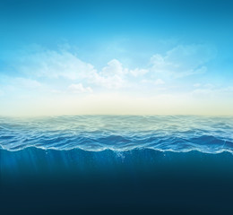 przekrój woda, kawałek oceanu, słup wody. 3d ilustracji - 181940202