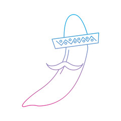 chili pepper with mustache and sombrero mexico culture icon image vector illustration design  blue purple ombre line
