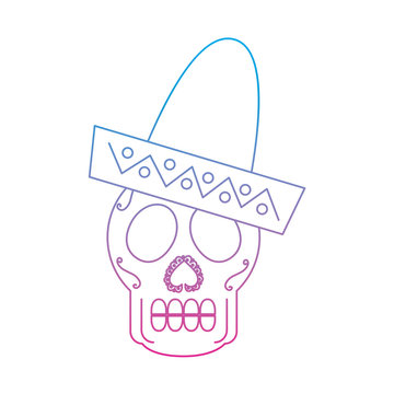 sugar skull with sombrero mexico culture icon image vector illustration design  blue purple ombre line