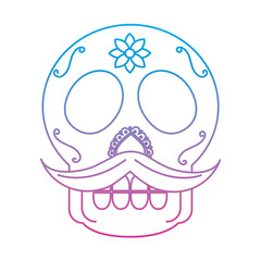 sugar skull with mustache mexico culture icon image vector illustration design  blue purple ombre line