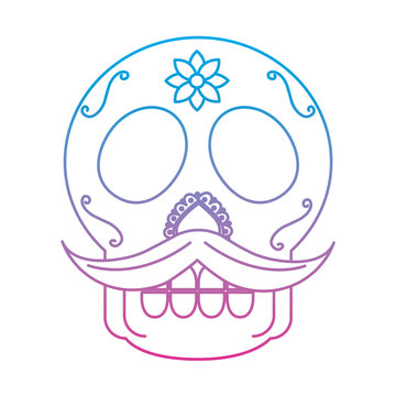 sugar skull with mustache mexico culture icon image vector illustration design  blue purple ombre line