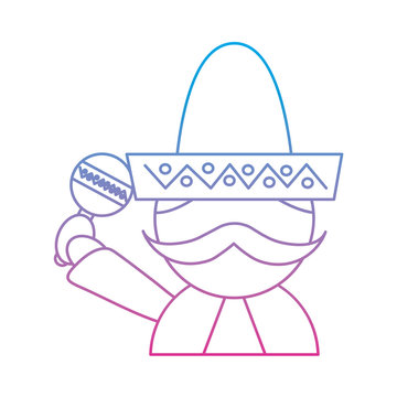 man with sombrero holding maraca mexico culture icon image vector illustration design  blue purple ombre line