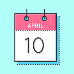 April Calendar Icon. Flat and thin line vector illustration. Spring calendar sheet on light blue background. April 10th