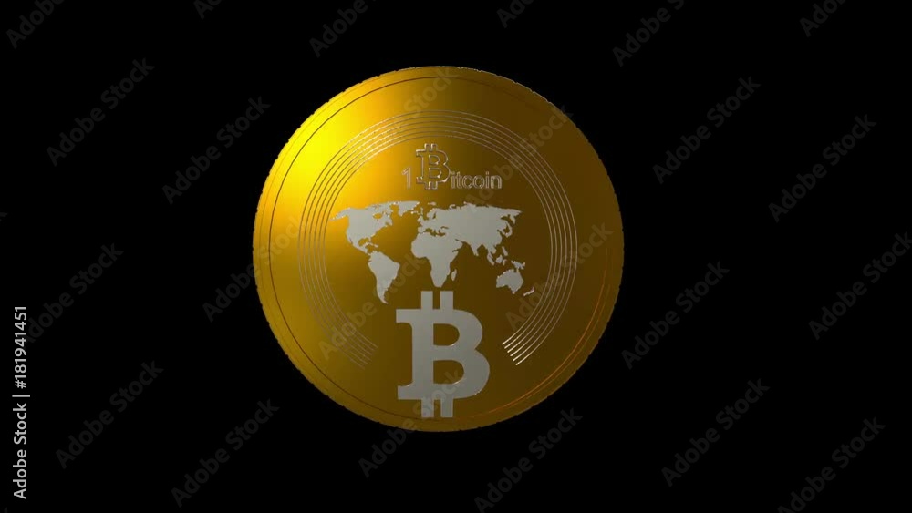 Poster rotating bitcoin on a green background, seamless looping 3d animation