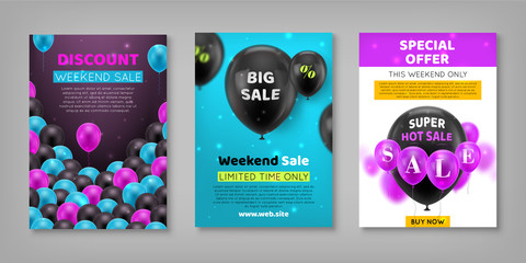 Sticker, voucher, poster black friday set. Collection of promotional materials for the seasonal fair. Profitable offers for discounts, promotions, gifts, vector illustration