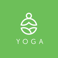 Yoga logo with man in lotus pose. Abstract design vector template Linear style. Health Spa Meditation Harmony Logotype concept.