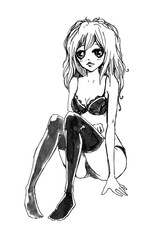 Sexy women wearing stockings. Nice girl in underwear. Isolated on a white background.