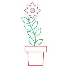 potted flower leaves plant natural decoration vector illustration