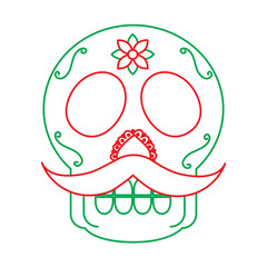 skull with mustache the day of the death mexican traditional vector illustration