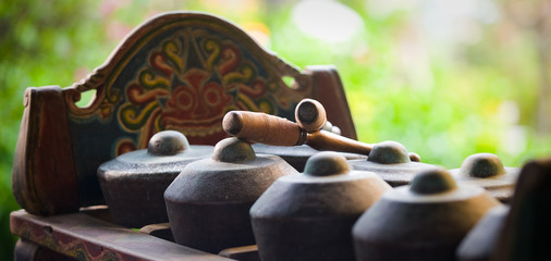 Gamelan gong detail, traditional musical instrument of Bali and Java, Indonesia