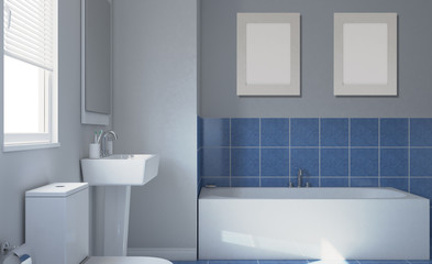 Fototapeta na wymiar Modern bathroom with large window. 3D rendering., Empty picture