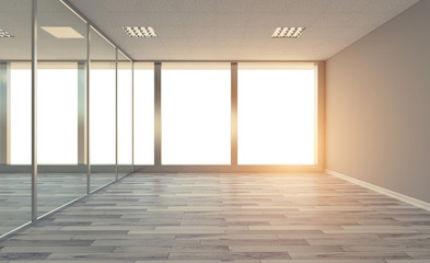 Modern office Cabinet. Meeting room. 3D rendering., Sunset.