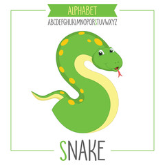 Illustrated Alphabet Letter S and Snake