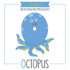 Illustrated Alphabet Letter O and Octopus