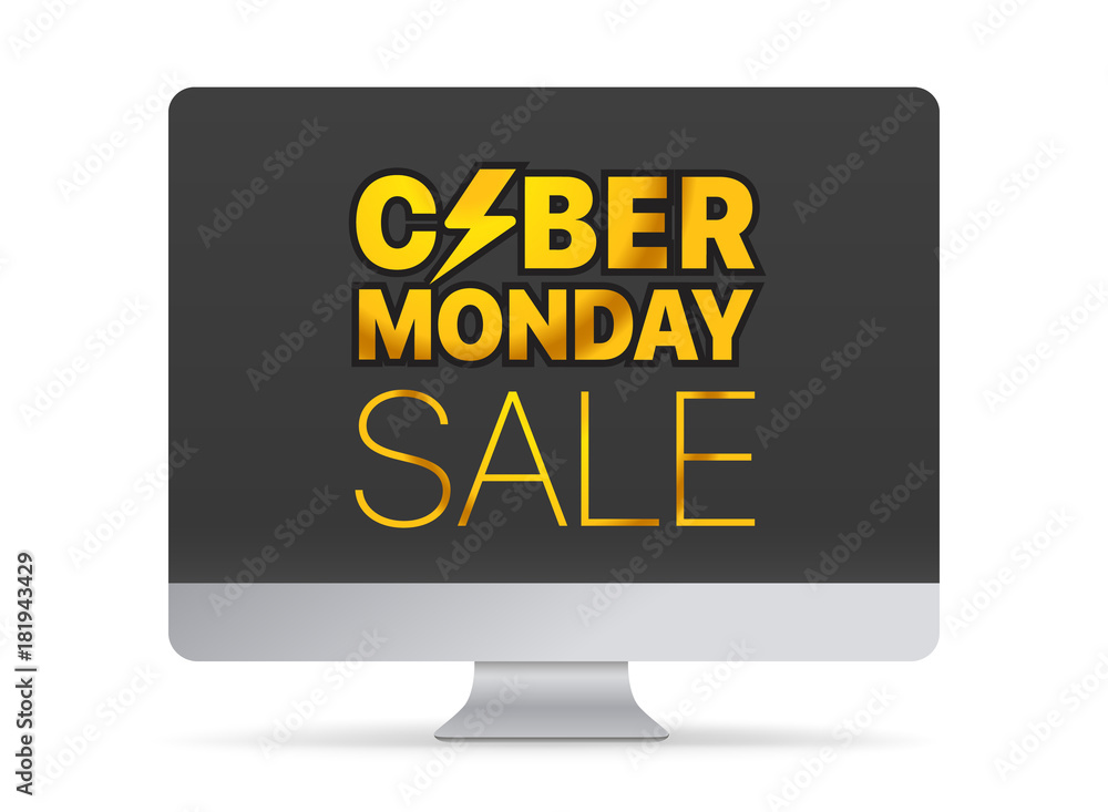 Poster modern computer with the messege. the cyber monday