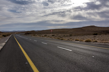 Road passing through desert, Makhtesh Ramon, Negev Desert, Israel