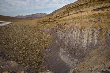 Rock formations in desert, Makhtesh Ramon, Negev Desert, Israel