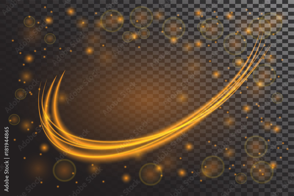 Poster vector glowing neon spiral.speed lines with light effect in golden color. gold glittering spiral.mag