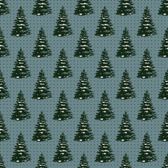 Seamless Merry Christmas Festive Pattern with Tree