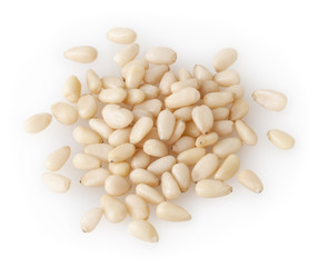 Shelled cedar pine nuts isolated on white background with clipping path