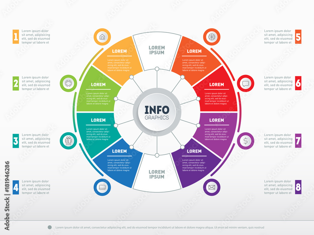 Poster business presentation concept with 8 options. part of the report with icons set. vector infographic 