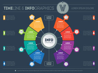 Vector infographics of technology or education process with 8 steps. Business presentation or info graphic with 8 options. Web Template of a chart, mindmap or diagram. Part of the report.