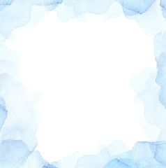 Watercolor abstract background with Blue splashes. Winter mood. Perfect for invitations, greeting cards, quotes, blogs, Wedding Frames, posters, prints