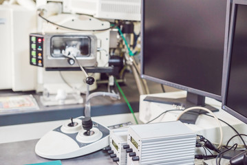 control panel of a Scanning scanning electron microscope