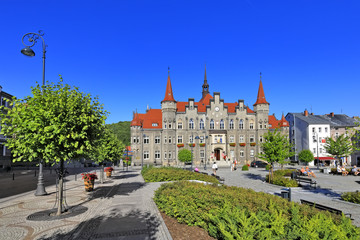Fototapeta na wymiar Poland – Lower Silesia – Walbrzych – Historical City Hall building by the Magistracki square