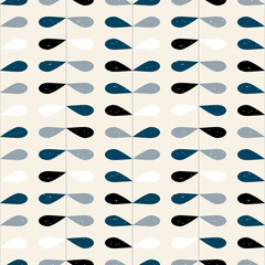 Scandinavian style vector floral geometric seamless pattern. Abstract twigs with leaves with distressed texture in retro colors.