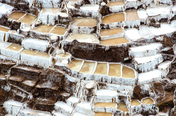 Salt natural mine. Inca Salt pans at Maras, near Cuzco in Sacred Valley, Peru