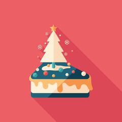 Christmas cake flat square icon with long shadows.