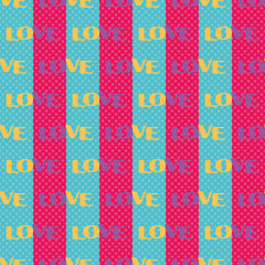 Pop Art Pattern with the lettering love for Valentine's day in the style of comics