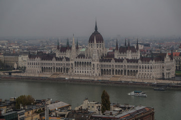 Fototapeta na wymiar The hungarian parliament on a dark, rainy day
