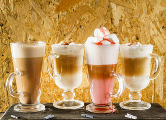 set of coffee drinks