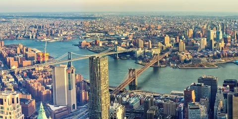 Tableaux ronds sur plexiglas Anti-reflet New York Ponts de Manhattan et de Brooklyn